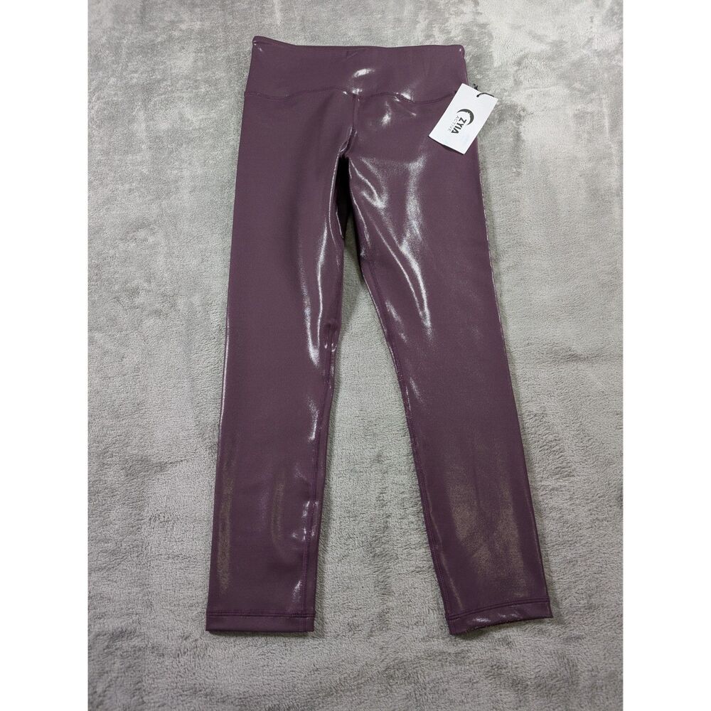 Zyia Active Light N Tight Leggings Womens 6-8 Plum Metallic Sheen High Rise 7/8 - Picture 2 of 10
